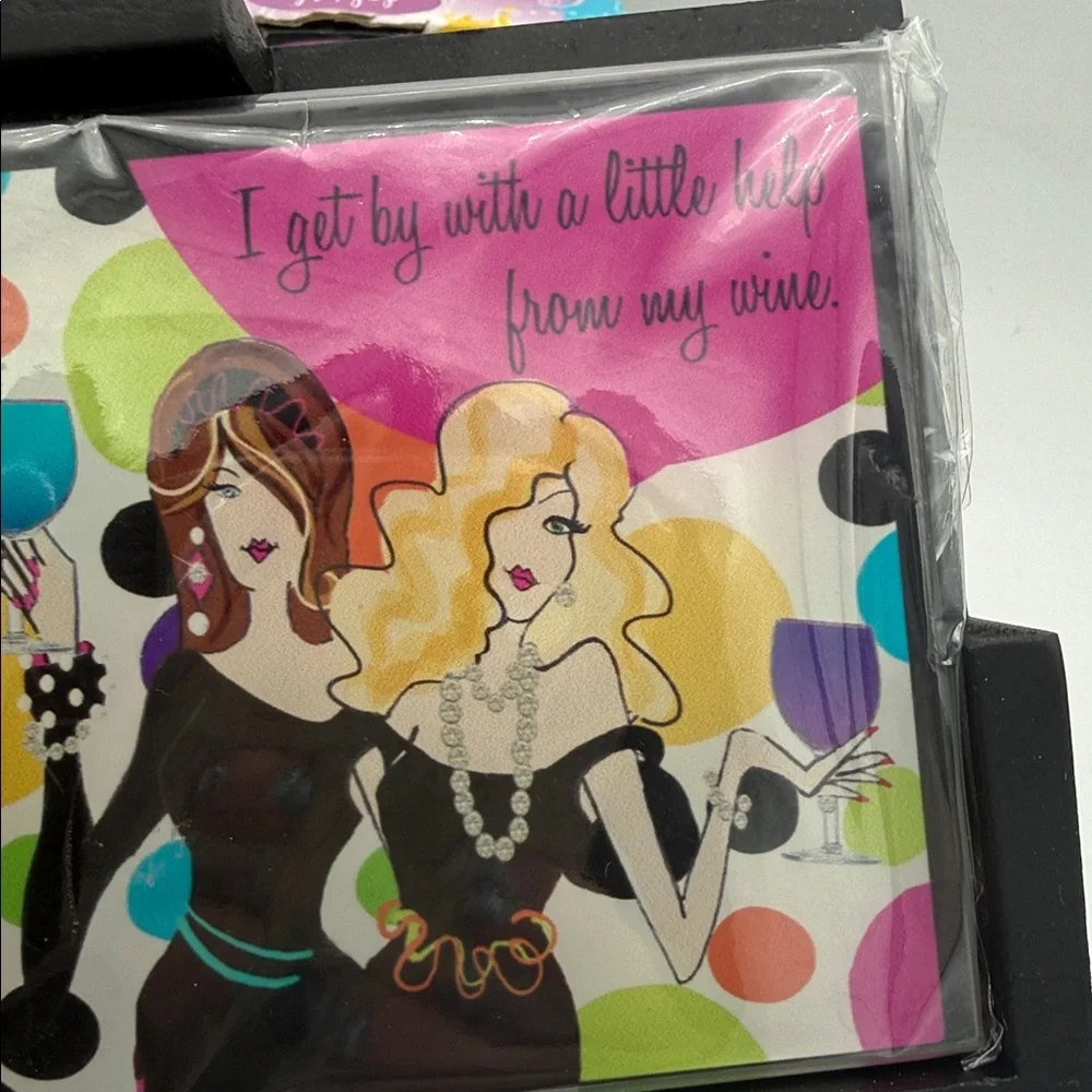 Delish set of 4 glass coaster w/ wooden caddy gifts w/ attitude